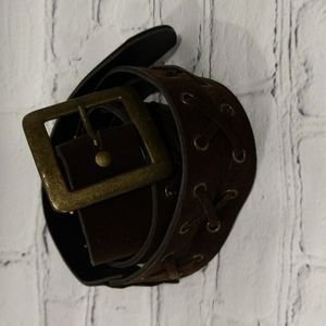 𝅺faux Suede Double Lace Up Brass Toned Hardware Belt